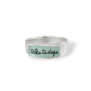 Talks to Dogs Band Ring Sterling Silver and Vitreous Enamel Dog Ring Ring for Dog Lovers image 5