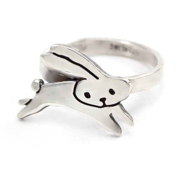 Bague lapin en argent sterling - Bague lapin volant - Bague lapin de Pâques