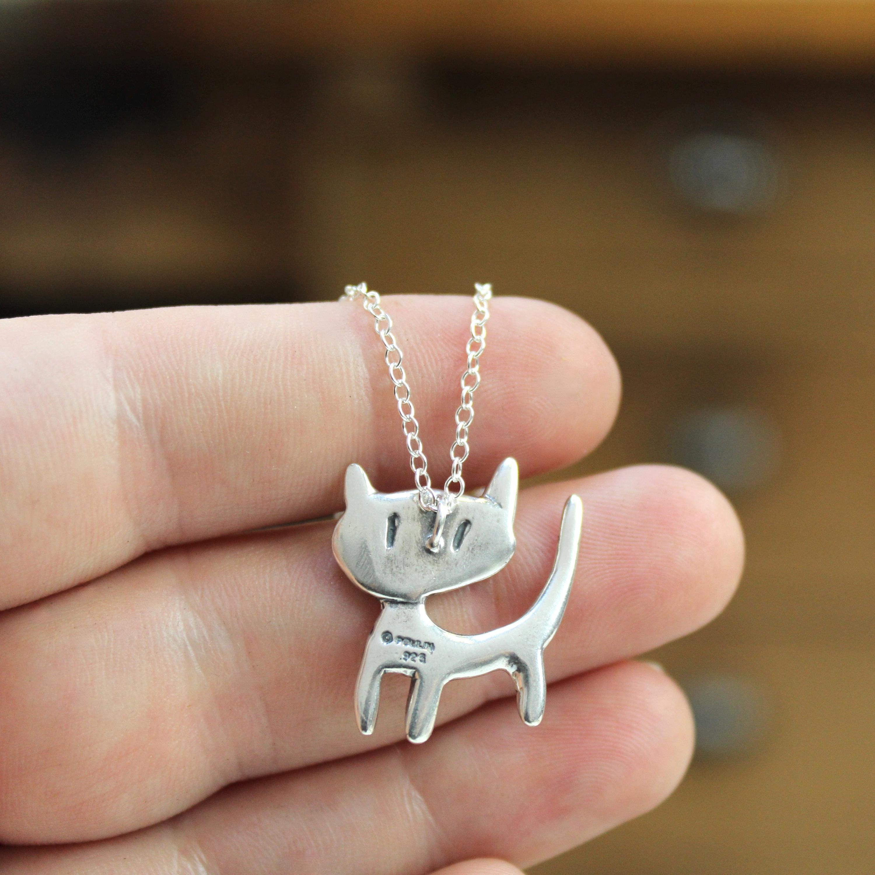 Collar Con Colgante De Gatito Enamorado - Colgante De Gato De Plata De Ley En Cadena Ajustable - México