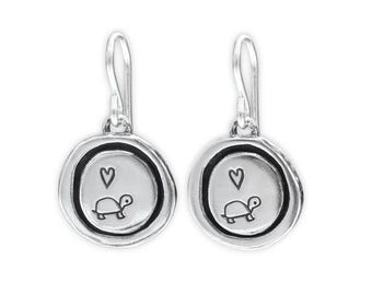 Sterling Silver Turtle Earrings – Tiny Charm on French Hooks
