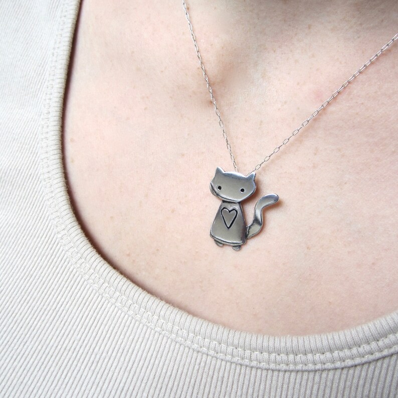 Cat Necklace Sterling Space Cat Pendant Etsy
