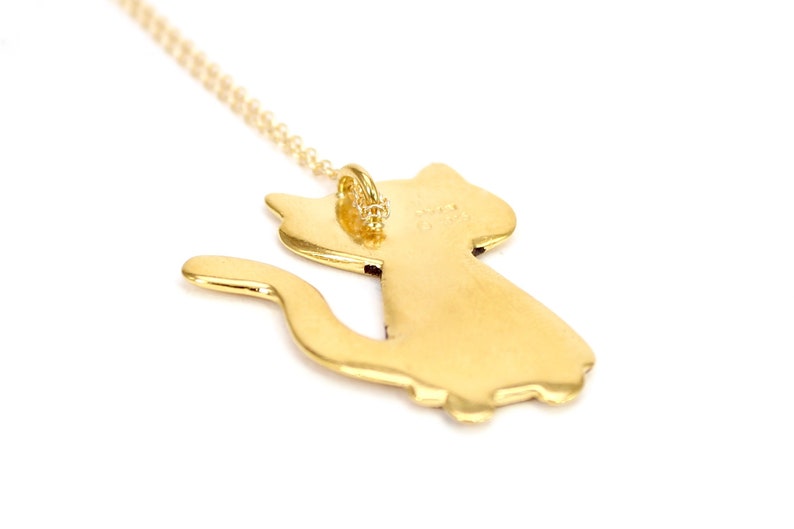 Large Gold Cat Necklace Gold Plated Sterling Silver Space Etsy