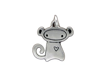 Tiny Monkey Charm Necklace - Sterling Silver Monkey Pendant on Adjustable Chain