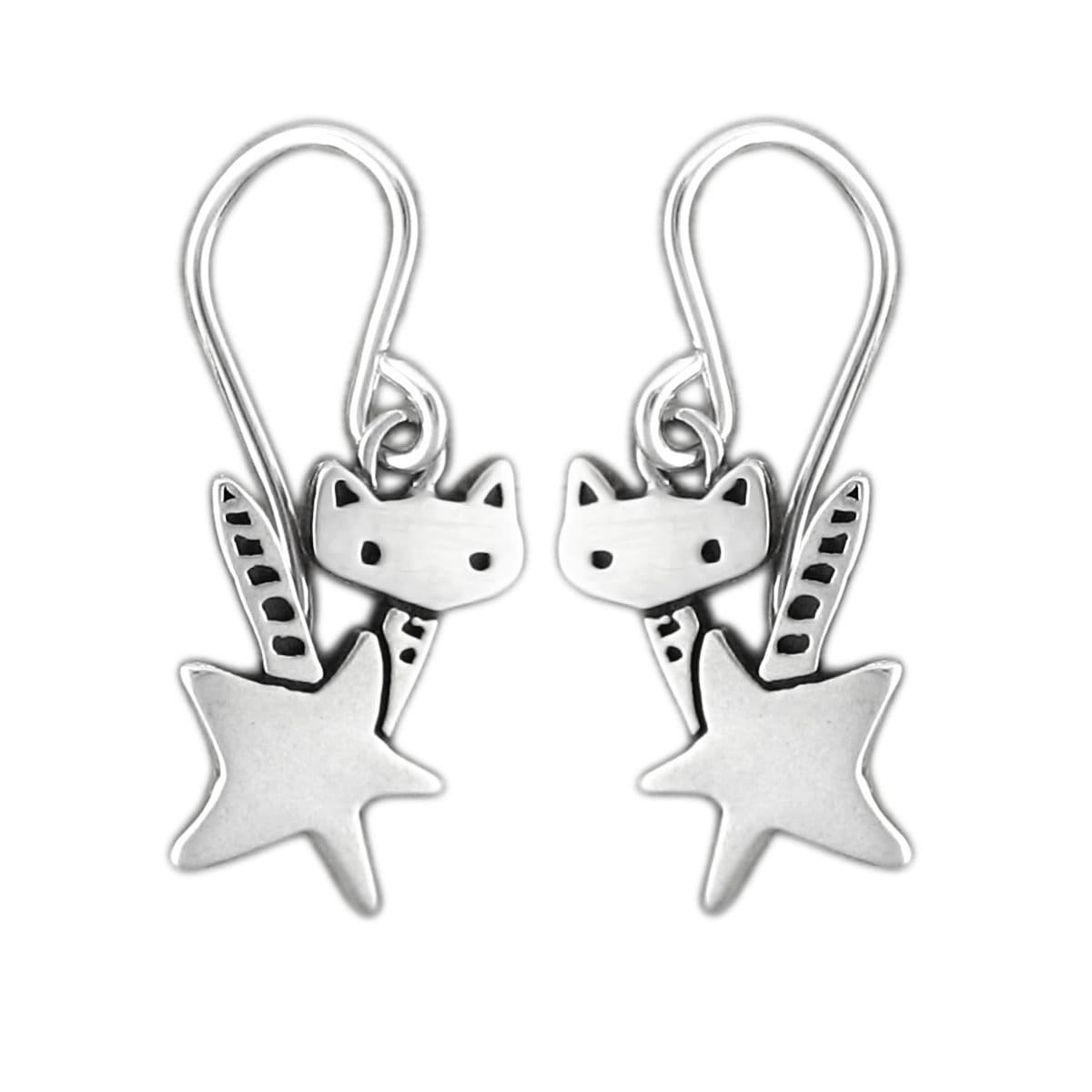 Sterling Silver Rocket Cat Earrings: Star Kitty Jewelry - Etsy