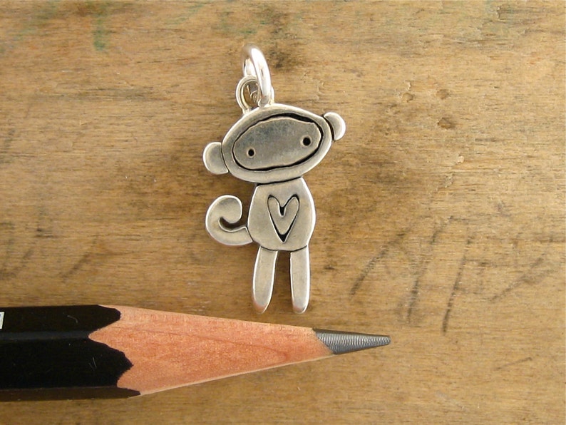 Tiny Sock Monkey Necklace Sterling Silver Monkey Pendant Sock Monkey Charm on Adjustable Sterling Chain image 3