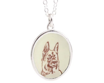 German Shepherd Necklace - Sterling Silver and Enamel Dog Breed Pendant on Adjustable Sterling Chain  - Malinois