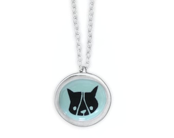 Collar de gato negro - Colgante de gato en plata de ley y esmalte con cadena ajustable