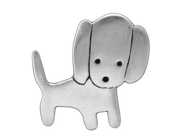Sterling Silver Dog Charm Necklace - Floppy Eared Dog Pendant on Adjustable Sterling Chain
