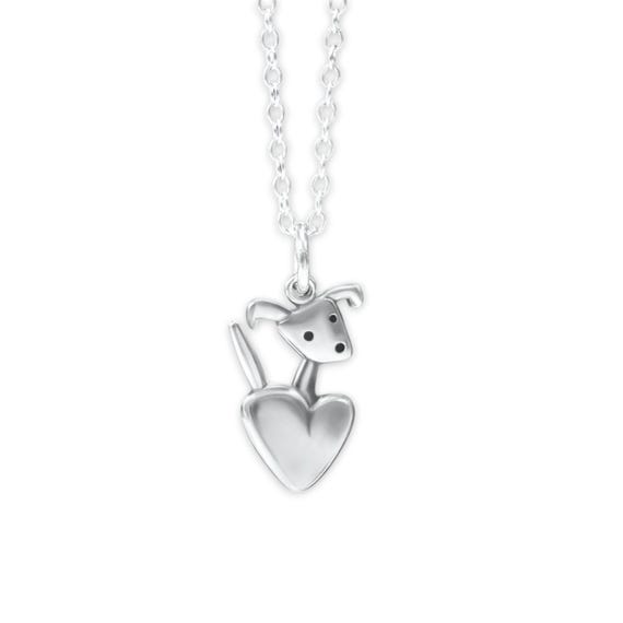 Sterling Silver Puppy Necklace: Dog Heart Charm Pendant