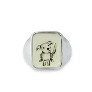 Hundsignetring i sterlingsilver: Valpsmycken i glaskroppsemalj