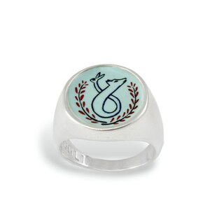 Sterling Silver Signet Ring: Wolf & Rabbit Enamel Jewelry - Etsy