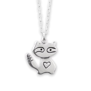 Sterling Silver Raccoon Necklace - Raccoon Charm Pendant on Adjustable Chain