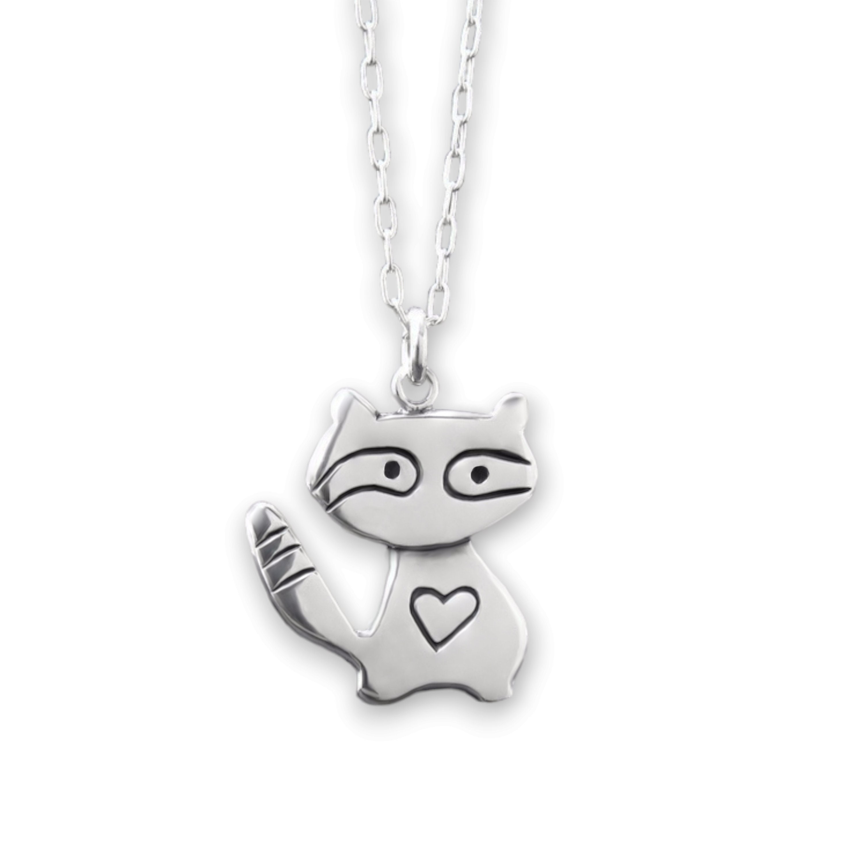 Sterling Silver Raccoon Necklace - Raccoon Charm Pendant on Adjustable Chain
