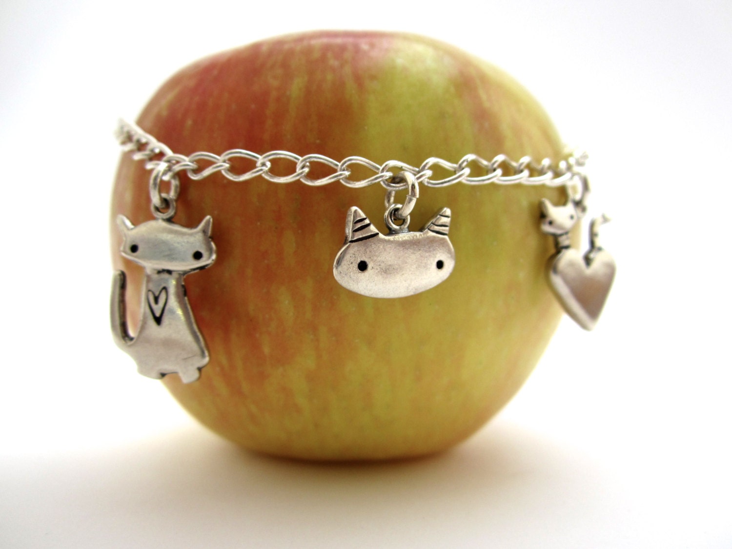 Sterling Silver Cats Charm Bracelet Cat Fancy Three Charm Etsy