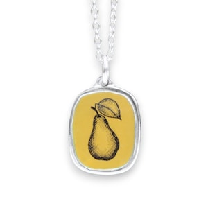Pear Pendant - Sterling Silver Pear Charm Necklace - Vitreous Enamel and Sterling Silver on Adjustable Chain