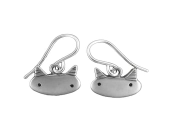 Sterling Silver Cat Earrings: Tiny Dangle Kitten Charms