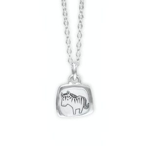 Teeny Tiny Enamel and Sterling Silver Zebra Necklace on Adjustable Serling Chain - Zebra Jewelry