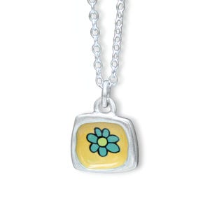 Teeny Tiny Enamel and Sterling Silver Flower Necklace on Adjustable Serling Chain