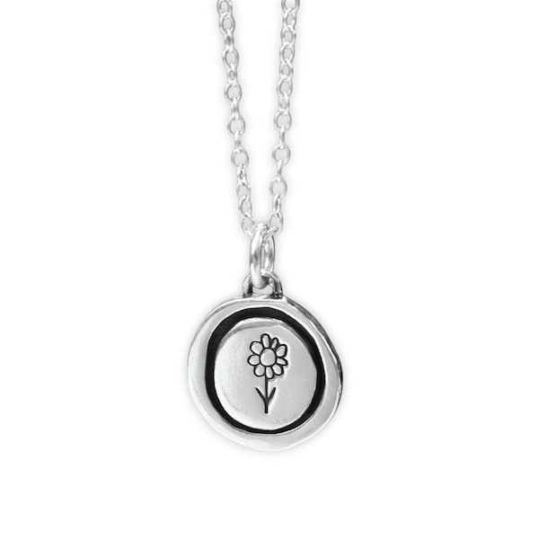 Sterling Silver Daisy Charm Necklace: Adjustable Chain