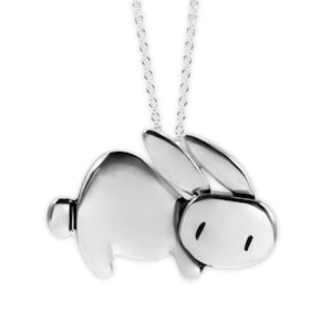 Sterling Silver  Rabbit Charm Necklace - Silver Bunny Pendant on Adjustable Sterling Chain