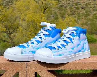 Zapatillas altas con estampado de nubes / Regalo de cumpleaños único para adolescentes / Zapatos Dreamcore de estilo cielo azul pastel pintados a mano