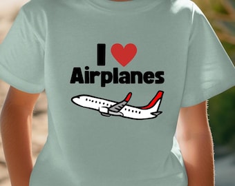Camiseta juvenil "Me encantan los aviones" / Camiseta unisex para niños / Regalo para amantes de los aviones