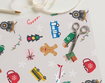 Papel de regalo navideño para entusiastas del transporte