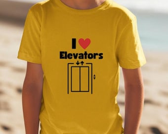 Camiseta juvenil "I Love Elevators" / Camiseta para entusiastas de los ascensores / Camiseta unisex para niños / Regalo para amantes de los ascensores