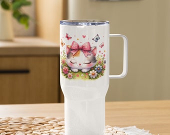 Taza de viaje con asa Amante de las mascotas Mamá gato Regalo para mamá Regalo para su "Serenity Purrfection"