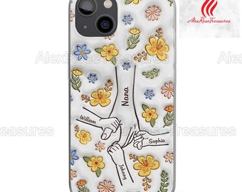 Coque de portable personnalisée pour maman, tenant la main de maman, coque de portable fleur pour maman, cadeau fête des mères, cadeau pour maman, grand-mère, grand-mère