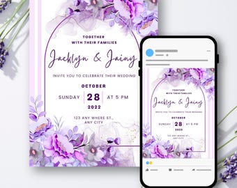 Minimalist Wedding Invitation Template Canva, Editable, Modern Elegant, Digital Download