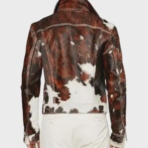 Cuir Jackets Brown Black White Cowhide Jacket – Real Hair on Cow Skin, Stylish Western Leather image 6