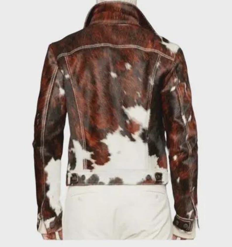 Cuir Jackets Brown Black White Cowhide Jacket – Real Hair on Cow Skin, Stylish Western Leather image 6