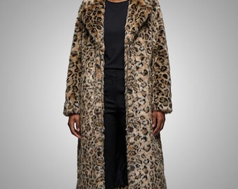 Cuir Jackets Women's Leopard Print Faux Fur Coat Long Winter Jacket