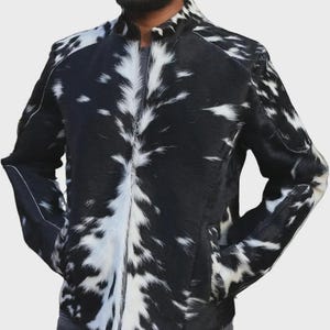 Cuir Jackets Brown Black White Cowhide Jacket – Real Hair on Cow Skin, Stylish Western Leather Black-White