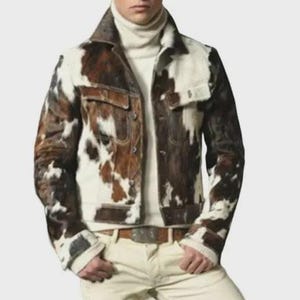 Cuir Jackets Brown Black White Cowhide Jacket – Real Hair on Cow Skin, Stylish Western Leather Brown-White