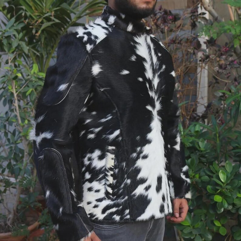 Cuir Jackets Brown Black White Cowhide Jacket – Real Hair on Cow Skin, Stylish Western Leather image 7