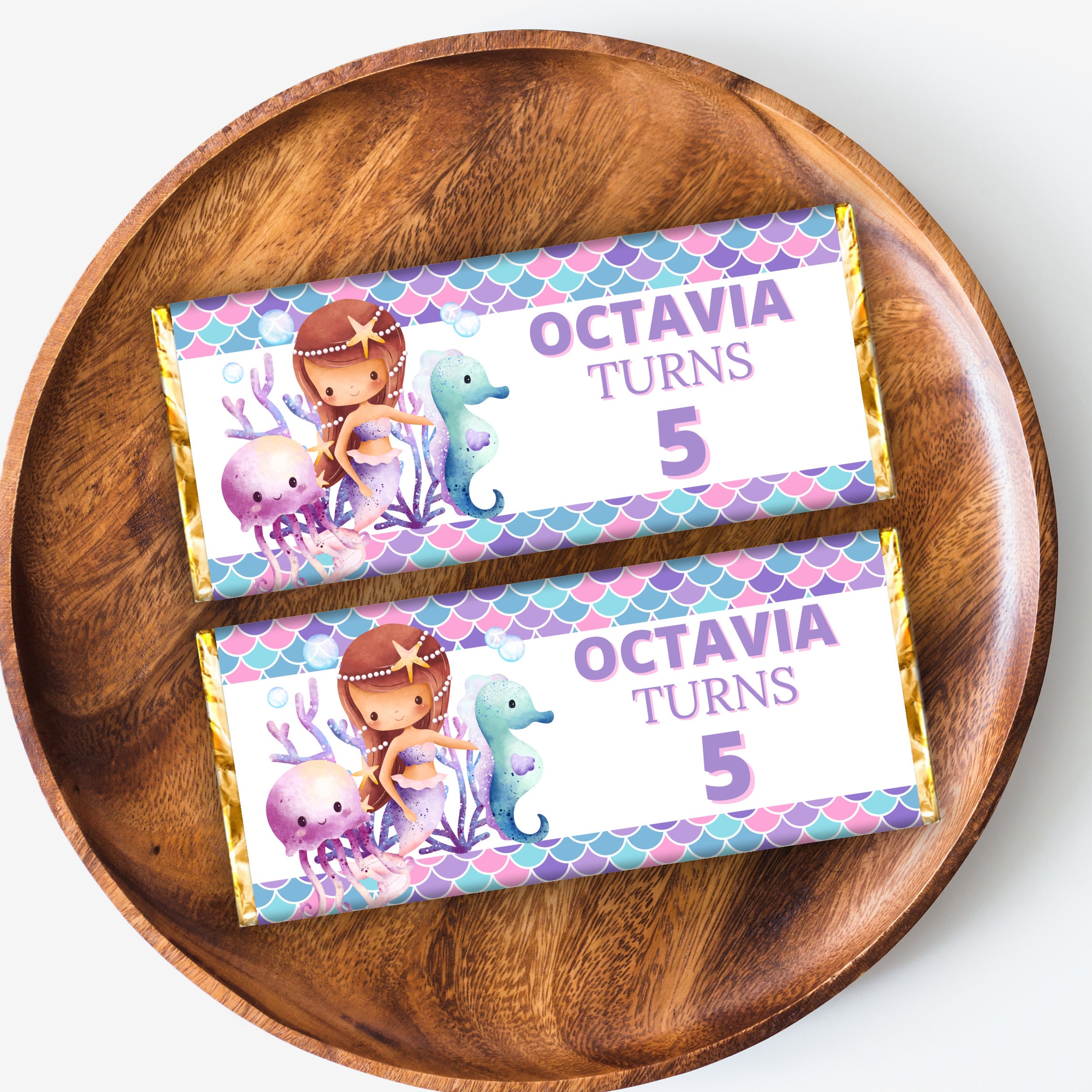 CANVA Mermaid Birthday CHOCOLATE Bar Wrapper Template, 40g Aldi ...