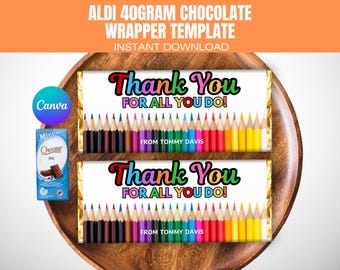 CANVA Teacher Appreciation Chocolate Wrapper Template, Teachers Gift, Printable Editable Template, Candy Bar Label, Instant download. T10