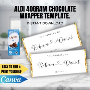 Plantilla CANVA para envoltorio de barra de chocolate para boda (6 unidades), barra de chocolate de 40 gramos. Plantilla editable. Descarga inmediata. Imprimible para fiestas.