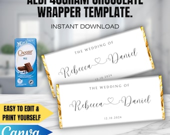 CANVA Wedding CHOCOLATE Bar Wrapper Template 6, 40gram chocolate bar, Editable wrapper template. Instant download. Diy Party Printable