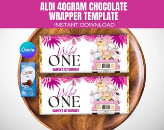 CANVA Wild One CHOCOLATE Bar Wrapper Template, 40gram Aldi chocolate, Editable template. Instant download. Party Favour Printable B102