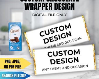 Custom Personalised Chocolate wrapper, Chocolate bar design, Customised Chocolate wrapper, Printable Chocolate Template, DIGITAL FILE ONLY