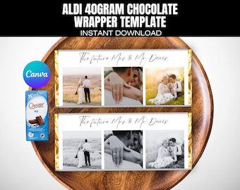 Wedding Chocolate Bar Wrapper Template, Aldi chocolate, Editable template, Instant download, CANVA Party Favor Printable , Engagement, #W11
