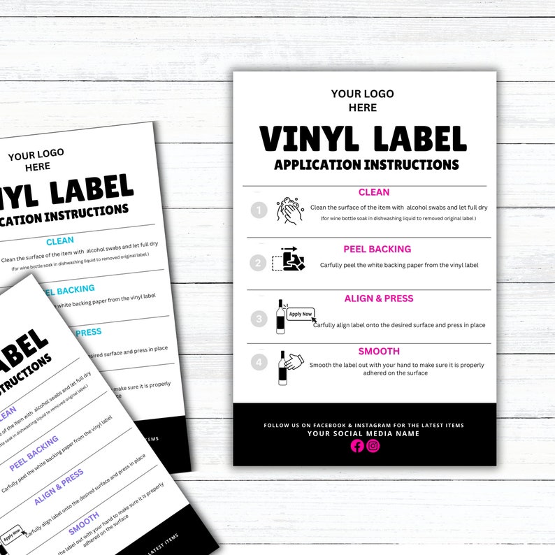 Printable Vinyl Decal Label Care Card Instructions. Decal Application ...