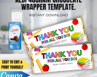CANVA Teacher Appreciation Chocolate Wrapper Template, Teachers Gift, Printable Editable Template, Candy Bar Label, Instant download. T2