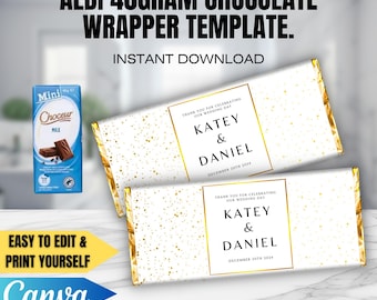 CANVA Wedding CHOCOLATE Bar Wrapper Template 9, 40gram chocolate bar, Editable wrapper template. Instant download. Diy Party Printable