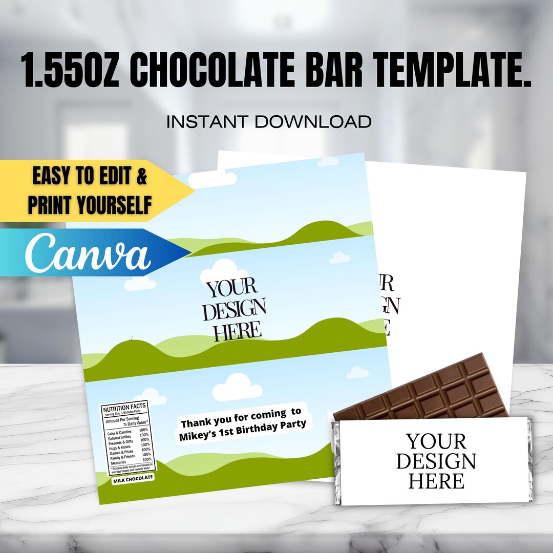 CANVA 1.55oz Chocolate Wrapper Template. Editable Wrapper Template ...