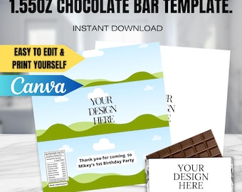Blank Chocolate Wrapper template - CANVA Editable wrapper template, 1.55oz Candy Bar Label, Instant Download, DIY Party favor Printable