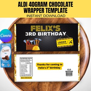 Mall för chokladkakeomslag, 40 g Aldi-choklad, redigerbar CANVA-mall, direktnedladdning, utskrivbar festpresent för pojkar